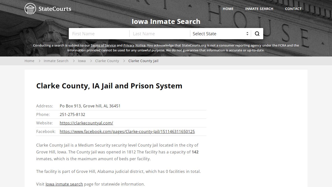 Clarke County Jail Inmate Records Search, Iowa - StateCourts